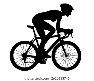 Silhueta de ciclista mulher, ícone isolado no fundo branco