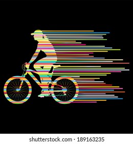 Woman cyclist vector background concept made of stripes