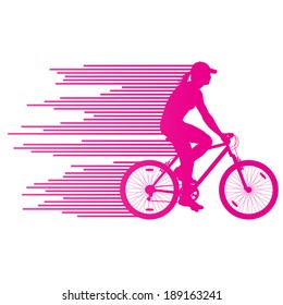 Woman cyclist vector background concept made of stripes