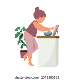 Composición plana de rutina diaria de la mujer con carácter de cocinera con libro de recetas ilustración vectorial