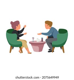 Woman daily routine flat composition with characters of couple sitting in chairs having date with candles and drinks vector illustration
