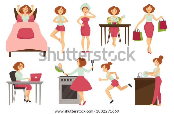 Woman Daily Routine Vector Icons Stock Vector (Royalty Free) 1082291669 ...