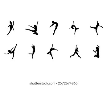 Woman Dance Silhouette Element Set