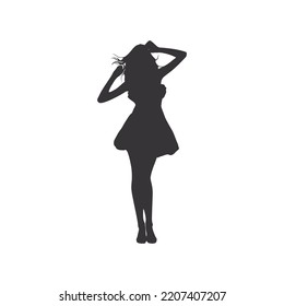 Woman dance silhouette. A woman street dance solo hip hop dancer.