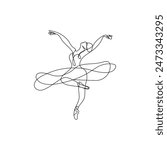 Woman Dancer Continuous One Line Drawing. Ballerina Jumping Creative Contemporary Abstract Line Drawing. Dancing Beauty Fashion Vector Minimalist Design for Wall Art, Print, Card, Poster.