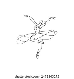 Woman Dancer Continuous One Line Drawing. Ballerina Jumping Creative Contemporary Abstract Line Drawing. Dancing Beauty Fashion Vector Minimalist Design for Wall Art, Print, Card, Poster.