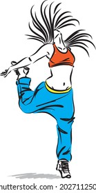 woman dancer hip hop dynamic expression vector illustration