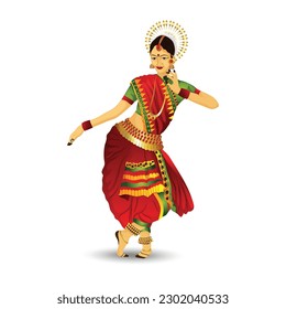 woman dancer performing bharatnatyam on white background