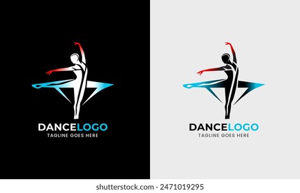 Woman dancer vector, man dancer icon, musical program studio, sports modern logo design sample