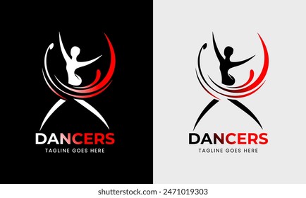 Woman dancer vector, man dancer icon, musical program studio, sports modern logo design sample