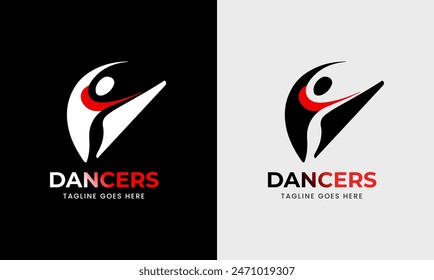 Woman dancer vector, man dancer icon, musical program studio, sports modern logo design sample