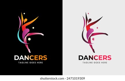 Woman dancer vector, man dancer icon, musical program studio, sports modern logo design sample