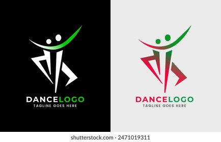 Woman dancer vector, man dancer icon, musical program studio, sports modern logo design sample