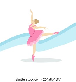 Woman dancing ballet with beautiful movement choreography and pink dress, vector, illustration