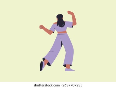 Woman Dancing from Behind Vector — Dynamic Flat Vector Illustration