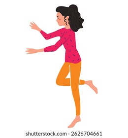 woman dancing, doing yoga or stretching vector icon isolated on white