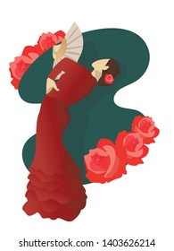 Woman dancing flamenco vector illustration.