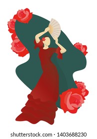Woman dancing flamenco vector illustration.