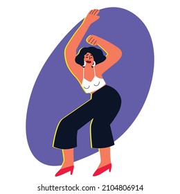 Woman dancing go-go dance, colorful illusion in flat style