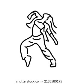 Woman dancing hip hop color line icon. Contemporary dance. Pictogram for web page, mobile app, promo.