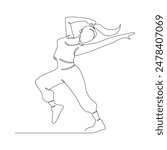 Woman dancing hip hop continuous line drawing of a woman energetic hip-hop dancer practicing.