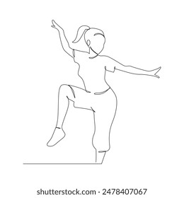 Woman dancing hip hop continuous line drawing of a woman energetic hip-hop dancer practicing.