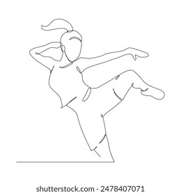 Woman dancing hip hop continuous line drawing of a woman energetic hip-hop dancer practicing.