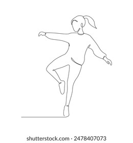 Woman dancing hip hop continuous line drawing of a woman energetic hip-hop dancer practicing.