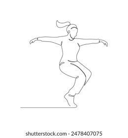 Woman dancing hip hop continuous line drawing of a woman energetic hip-hop dancer practicing.