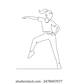 Woman dancing hip hop continuous line drawing of a woman energetic hip-hop dancer practicing.