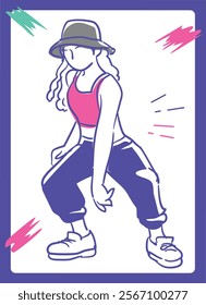 Woman dancing hiphop. Vector illustration.