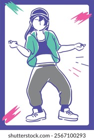 Woman dancing hiphop. Vector illustration.