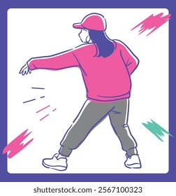 Woman dancing hiphop. Vector illustration.