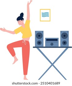 Woman dancing at home. Fun and relax. Active hobby