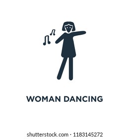 Woman Dancing icon. Black filled vector illustration. Woman Dancing symbol on white background. Can be used in web and mobile.
