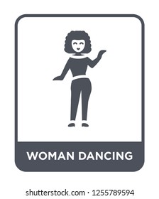 woman dancing icon vector on white background, woman dancing trendy filled icons from Ladies collection, woman dancing simple element illustration