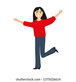 Woman dancing for joy. people on white background 