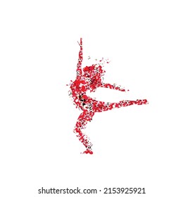 Mujer bailando con notas musicales. Diseño de ilustración vectorial de bailarina de notas musicales rojas	