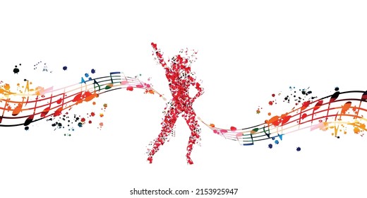 Woman dancing made of musical notes. Red musical notes dancer performer with musical staff vector illustration design	