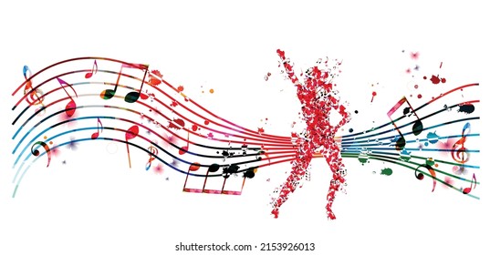 Woman dancing made of musical notes. Red musical notes dancer performer with musical staff vector illustration design	