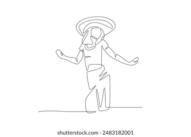 Woman dancing mexican dance. Mexican culture concept one-line drawing