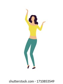 Woman dancing in nightclub vector, female having fun, lady relaxing flat style. Partying and celebration, active lifestyle hobby and leisure of dancer