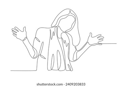 A woman is dancing poco at the Holi festival. Holi one-line drawing