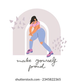 Woman dancing pose and motivational quote vector illustration.