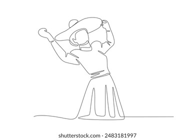 Woman dancing with sombrero hat. Mexican culture concept one-line drawing