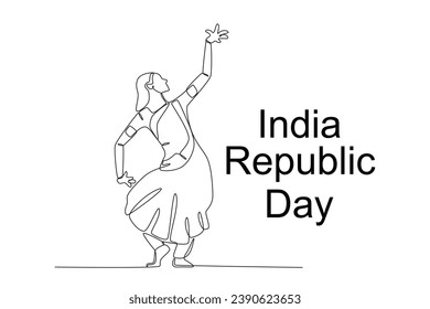 Mujer bailando una danza tradicional india. Dibujo de una línea de día de la república india