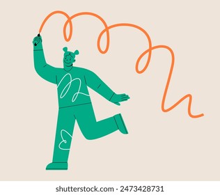 Woman dancing using a ribbon. Colorful vector illustration
