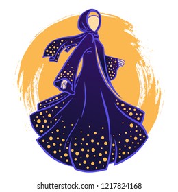 Woman in the dark beautiful dress, Muslim woman in the dark beautiful abaya