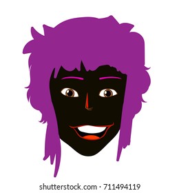 A woman with a dark face and pink hair