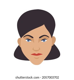 Woman dark hair head female face avatar icon simple flat style vector illustration